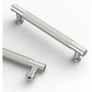 Asidrama 10 Pack 5 Inch(128mm) Brushed Satin Nickel Cabinet Pulls Knurled Kitchen Cabinet Handles, Cabinet Pulls Kitchen Cabinet Hardware for Cupboard Drawer Pulls (5" Hole Center)