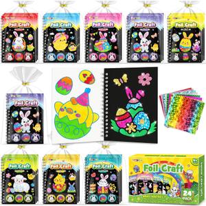 FUNNYB&G Foil Art Party Favors for Kids - 24 Pack Foil Art Crafts Kits Coloring Books, Goodie Bag Stuffers Party Favors for Kids 4-8 8-12, Bulk Easter Classroom Gifts Girls Boys Prizes (Easter)