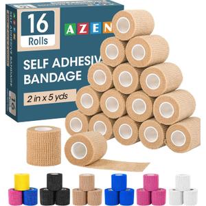 AZEN 16 Pack Self Adhesive Bandage Wrap, 2" X 5 Yards Elastic Cohesive Bandage Wrap, Skin Color Athletic Tape, Vet Wrap, Ankle Tape, Tattoo Grip Tape Wrap