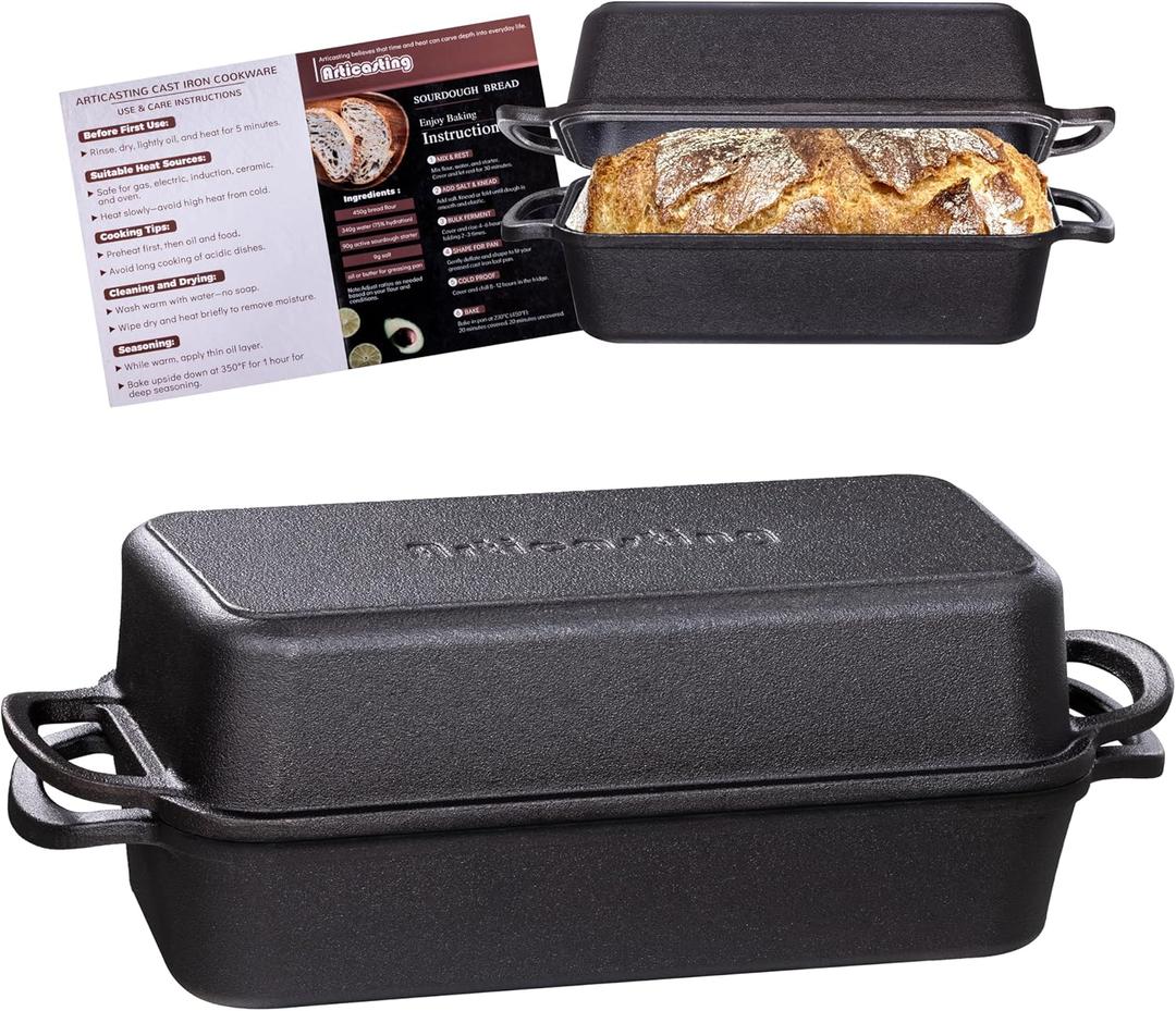 11x5 Inch Cast Iron Loaf Pan With Lid，5.8 Qt Large Loaf Pans For Sourdough Bread Baking, Pre-Seasoned Heavy Duty Dutch Oven Bread Pan For a Crispy Crust