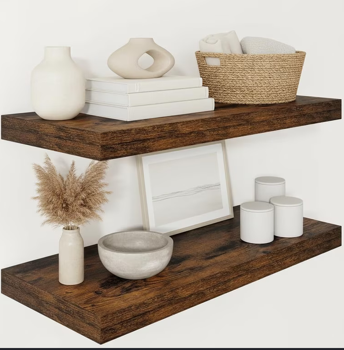 30 Inch Floating Shelves, Rustic Floating Wall Shelves 8 Inch Deep, 30 x 8 Floating Shelves for Home Decor, Deep Storage Shelves for Kitchen, Bathroom, Living Room, Rustic Brown Color, Set of 2