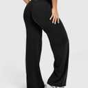OQQ Yoga Pants Women High Waist Stretch Casual Soft Straight Leg Bottoms, Black, Size M