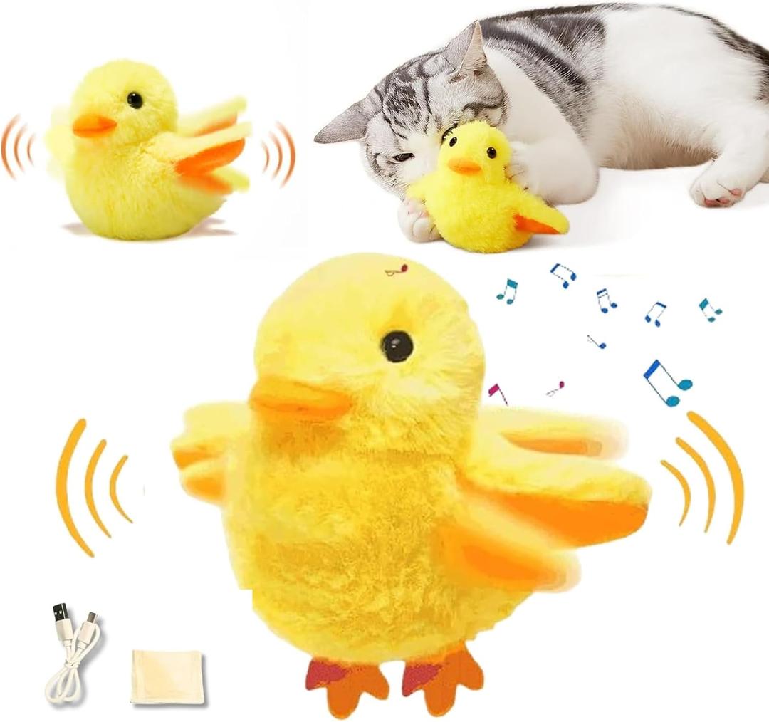 Cat Toys Rechargeable Flapping Duck with Catnip, Flapping Duck Cat Toy, Lifelike Quack Chirping, Touch Activated Kitten Plush Toy Interactive Cat for All Breeds
