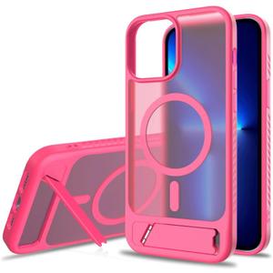 Magnetic Compatible with iPhone 12 Pro Max & iPhone 13 Pro Max Case, [Built-in Invisible Kickstand][Compatible with Mag-Safe] Slim Translucent Matte Phone Case for iPhone 12/13 Pro Max, Red