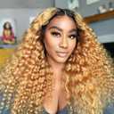 Curly Human Hair Wig Omber T 27 Lace Frontal Closure Deep Curly Human Hair Wig Pre Plucked Pre Cut Lace Frontal Closure Glueless Wigs Elastic Band 200% Density