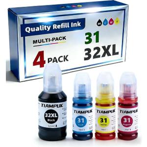 31 32XL Ink Bottles Kit Compatible for HP Smart Tank 5000 7301 651 7001 7602 6001 551 5101 5102 7302 7601 6002 5103 755 757 All-in-One Ink-Tank Printers black,cyan,magenta,yellow ink refill bottles