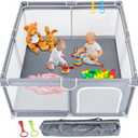 Todale 50”×50” Baby Playpen - Safe Infant & Toddler Gate for Crib - Portable Floor Yard with Anti-Slip Base and Breathable Mesh in Gray - Playpen for Babies and Toddlers, Gray