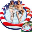 Inflatable American Flag Pool Floats for Adults Patriotic 4th of July Pool Party, 72'' x 65'' Tanning Pool Lounger Float with Sprinkler Pillow & Drink Holder, Tanning Bed Pool Floatie for Adult Beach