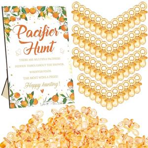 Thyle 51Pcs Little Cutie Pacifier Hunt Baby Shower Games Include Orange Hunt Sign and 50 Acrylic Pacifiers a Little Cutie Is on The Way Theme Baby Shower Game Decoration for Gender Reveal Party Decor