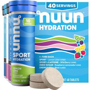 Nuun Hydration Electrolyte Tablets - Sodium, Potassium, Chloride, Calcium, Magnesium, 1g & 0g Sugar Drink Mix | Vegan, Gluten Free, Non-GMO | Complete Pack, Mixed Flavors, 4 Pack (40 Total Servings) (EXP 12/01/25)