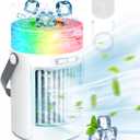 Mini Portable Air Conditioners Humidifier with 3 Speeds & 7 Colors Light, Quite Portable Fan with 650ML Tank, Portable AC Evaporative Air Conditioner Portable for Room, Office, Outdoor & More