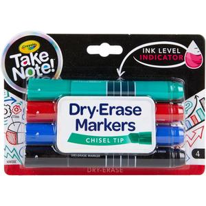 Crayola Take Note Chisel Tip Dry Erase Markers, Kids at Home Activities, Broad Line, Multicolor, 4 Count