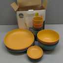Wheat Straw Dinnerware Sets, Unbreakable Plates and Bowls Sets of 16, Kids Dinnerware Set Sevice for 4, Dishwasher & Microwave Safe Dish Set for Kitchen, Outdoor, Camping - Multi