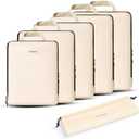 Travelvaez 6 Set Compression Packing Cubes. Expandable and Lightweight Packing Cubes for Travel with Laundry Bag. (Beige).
