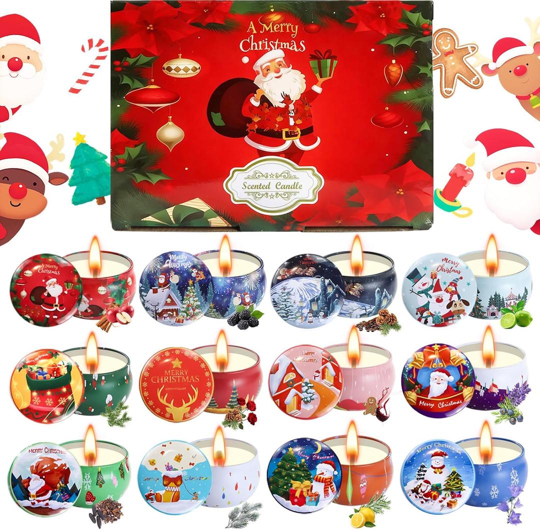 12 Pack Christmas Scented Candles with Natural Soy Wax, Long Lasting Aromatherapy Soy Candles for Home Scented, Christmas Candles Gift Set for Women & Friends