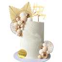 White Gold Balls Cake Toppers Balls Birthday Cake Decorations for Birthday Boho Wedding Baby Shower Party Decoration (White Khaki Gold)