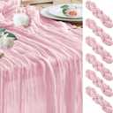 Wokceer Blushing Pink Cheesecloth Table Runner 6Pack 10FT Boho Gauze Spring Easter Cheese Cloth Table Runner Christmas for Party Long Rustic Sheer Runners for Baby Bridal Shower Wedding