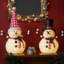 2 Pack Christmas Table Decorations, 14" Lighted Plush Snowmen FigurinesPastel Christmas Ornaments, Light Up Snowman Holiday Present, Battery Operated Xmas Gifts Indoor Tabletop Ornaments
