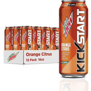 Mountain Dew Kickstart, Orange Citrus, 92mg Caffeine, Vitamins B & C, 80 Calories, 5% Juice, 16 Fl Oz (Pack of 12) Rcp. 02/21/2026