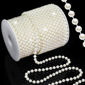 99 Feet 6mm Pearl Strings Garland for Crafts, Artificial Pearl Beaded Trim Chain Roll Strands for Wedding Centerpieces Bouquet Party Decoration Christmas Tree Garland, Ivory