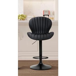 COLAMY Bar Stools Set of 1, Adjustable Modern Swivel Bar Chairs, Faux Leather Upholstered Barstools Counter Height with High Backrest for Bar, Kitchen Island, Dining Room, Black