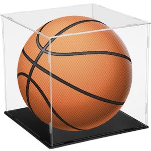 uxcell Basketball Display Case 10 Inch Clear Acrylic Display Case with Basketball Stand Holder Cube Countertop Storage Box for Autographed Soccer Memorabilia Collectibles