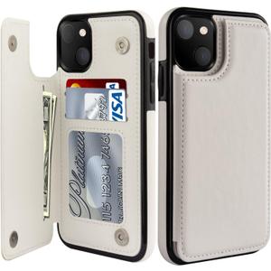 LETO for iPhone 13 Mini Case,Luxury Flip Folio Leather Wallet Cover with Card Slots and Kickstand for Girls Women,Protective Shell 5.4" White