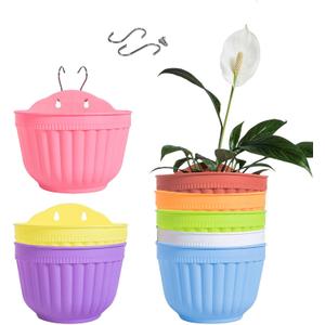 8 Pack Hanging Planters Wall Planters for Indoor Outdoor Plants, Colorful 8 inch Plant Pot with Drainage Hole, balcony planter railing hanging Pot, Plant Wall Mount Home Dcor with Accessaries