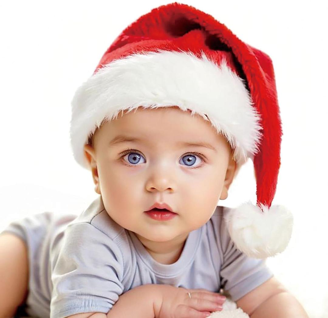 Haomaomao Christmas Hats, Santa Hat for Kids/Baby Unisex Warm Comfort Red Velvet Holiday Xmas Hat for New Year Festive Party (Infant/1pcs)