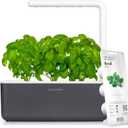 Click & Grow Indoor Herb Garden Kit with Grow Light | Smart Garden for Home Kitchen Windowsill | Easier Than Hydroponics Growing System | Vegetable Gardening Starter (3 Basil Pods Included), Grey (Gray)