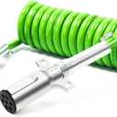 12ft 7 Way ABS Cord Coiled Electrical Power Cords Heavy Duty Green Coil Cable Power Wire for Semi Trucks Trailer Tractors
