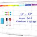 Colorful Dry Erase Calendar Whiteboard for Wall 36x24 Double-Sided Magnetic | Monthly Calendar, 7 Color Design, Wall Mount Hanging, Aluminum Frame, Smooth Dry Erase, Home School Office, Complete Kit