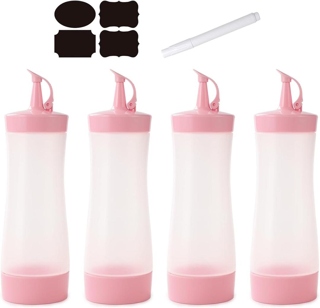 Condiment Squeeze Bottles Sauces Ketchup Bottles Pink Squeeze Bottles Liquids, Oil - 12 oz (4 Pack, Pink)