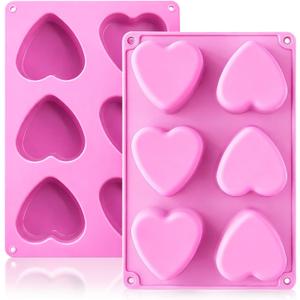 HKNMTT Heart Silicone Molds Valentine's Day for Baking Cake Chocolate Cocoa Bomb, Love Shaped Jello Chocoflan Oreo Moulds, 6 Cavity 2 Pack Soap Craft Oven Safe DIY Handmade Gift Pan,  2.7" Heart 2PCS