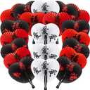 Jetec 20 Pieces Chinese New Year Fans Red Chinese Decorations Character Folding Oriental Handheld Paper Japanese Fans for 2025 Lunar Snake Festival Wedding Summer Party Supply Decor
