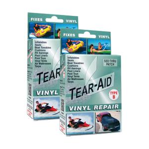 TEAR-AID Vinyl Repair Kit, Type B Clear Patch for Vinyl and Vinyl-Coated Materials, Works on Vinyl Tents, Awnings, Air Matresses, Pool Liners & More, Green Box, 2 Pack TEAR-AID Vinyl Repair Kit, Type B Clear Patch for Vinyl and Vinyl-Coated Materials, Works on Vinyl Tents, Awnings, Air Matresses, Pool Liners & More, Green Box, 2 Pack
