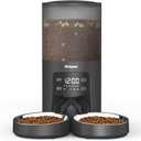 Automatic Cat Feeders - 6L Cat Food Dispenser with Double Bowls, Programmable Timed Feeder for Up to 6 Meals per Day with 10S Voice Recorder, Supports Dual Power Supply (Black)
