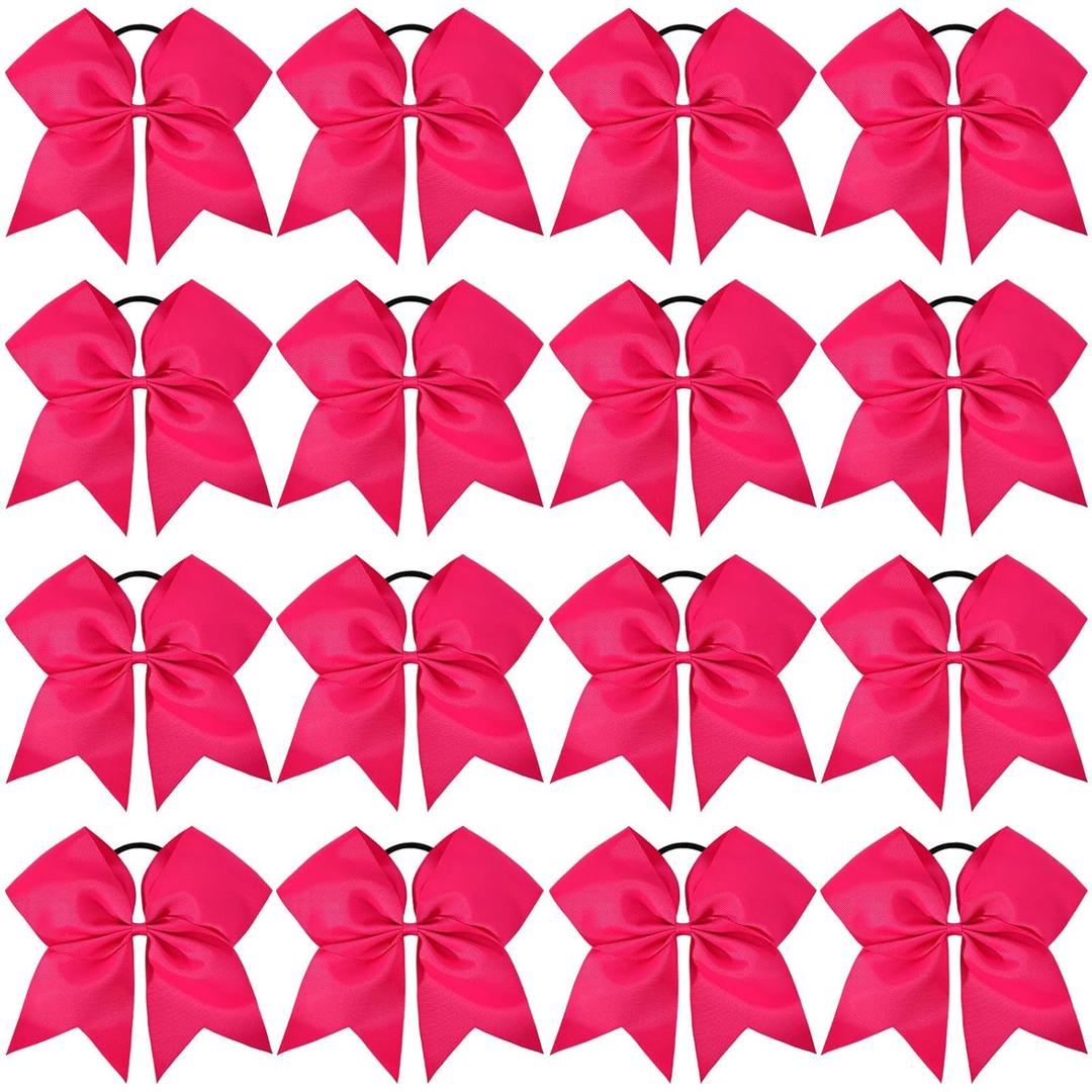16PCS 8" Large Cheer Hair Bows Ponytail Holder Elastic Band Handmade for Cheerleading Teen Girls College Sports (Dark Rose, 1 Count (Pack of 16))