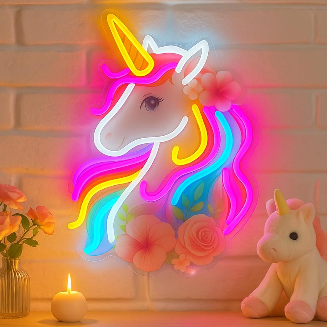 Unicorn Neon Sign for Wall Decor, Dimmable Colorful Unicorn Light with Rainbow Mane Design, USB Powered LED Sign for Girls Bedroom and Kids Room, Birthday Idea for Girls, Perfect Gifts