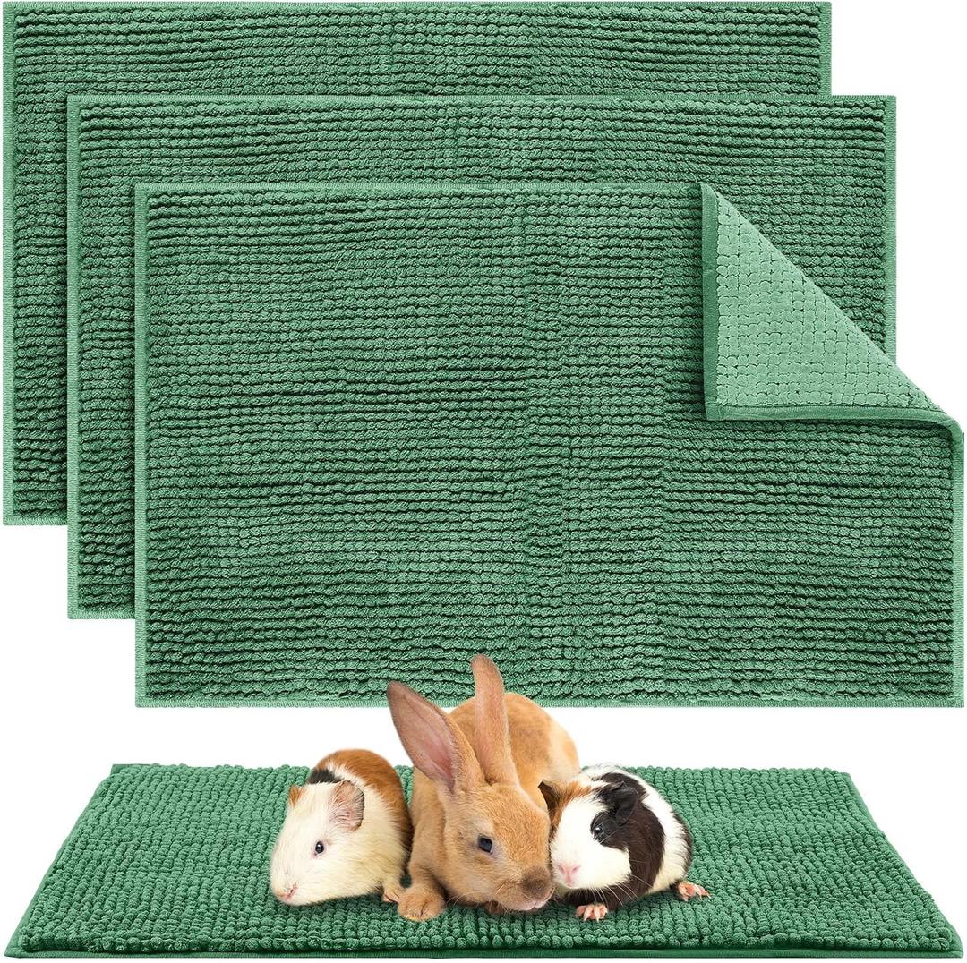 Amylove 4 Pcs Guinea Pig Cage Liner Washable Fleece Pee Pads Pet Dog Cat Bedding Training Mat for Small Animal Guinea Pig Puppy Bunny Hamster(16 x 24 Inch, Rectangular, Dark Green)