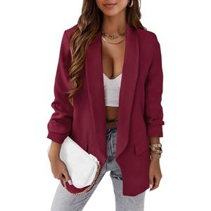KIRUNDO Blazers for Women Business Casual Long Sleeve Open Front Lapel Suit Jackets Office Work Blazer Pockets Fall Clothes(Burgundy, XX-Large)