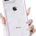 NITITOP Compatible with iPhone 7 Plus / 8 Plus Case Cute Clear Durable Ribbon Bowknot Pattern for Girls Women Soft TPU Transparent Full Camera Lens Shockproof Protective Phone Cover - Pink
