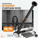 Black Shower Curtain Rod Spring Tension, Stainless Steel Tension Curtain Rods No Drilling Required, Rust Free Shower Rods for Bathroom, Non-Slip Shower Tension Rod, Adjustable Curtain Rod (28 - 74)
