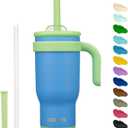 BJPKPK 18 OZ Insulated Travel Tumbler with Handle and Straw, Stainless Steel Water Bottle, Double Wall Vacuum Insulated Mug, for Work, Car, Travel, Sky Blue