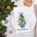 Chinoiserie Christmas Kitchen Towels,Set of 2 Blue Bow Coquette Christmas Tree Dish Towels for Kitchen Bathroom, Blue Christmas Hand Towels for Bathroom Kitchen, Grandmillennial Decor,16x24 Inches