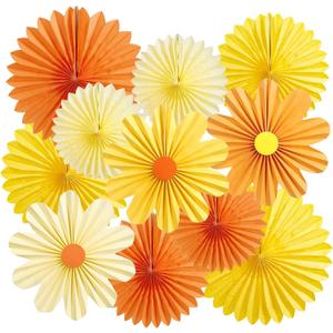 11PCS Paper Flowers Decorations for Wall Daisy Paper Fans Classroom Decoration Paper Orange Backdrop Decor Hanging Paper Fans for Birthday Baby Shower Indoor Spring Deco