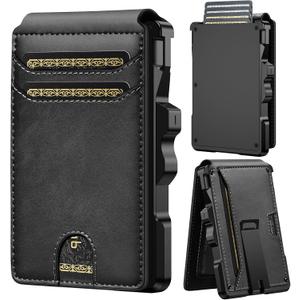 furid Smart Wallet For Men Slim: Rfid Minimalist Pop Up Wallets with Money Clip Metal Credit Card Holder - Gifts for Husband Father at Birthday Anniversary (Black Onyx Leather)