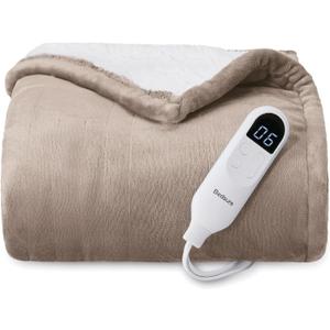 Bedsure Heated Blanket Throw Blanket - Fast Heating Electric Blanket, Soft Flannel Heated Throw with 4 Time Settings, 6 Heating Settings, Warm Gifts for Grandma Grandpa (50x60 Inches, Taupe)