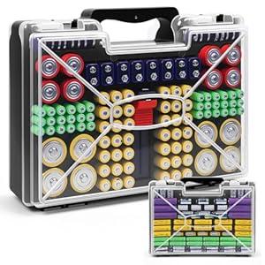 Upgraded Large Capacity Battery Storage Organizer with Tester, Battery Organizer Holds 185+Batteries with DoubleSided & Portable Handle, Fireproof & SplashProof Battery Holder for Most Sizes, Black