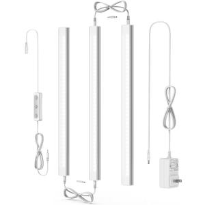 ASOKO Under Cabinet Led Light Plug in, Dimmable Daylight White 4500K, 3 Pack 12 inch Linkable Led Under Counter Lights for Kitchen, Shelf, Workbench, Cupboard, ETL Listed Plug 24V, UNO-LK 4500K